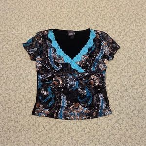 💙 y2k paisley lace mesh wrap top 💙